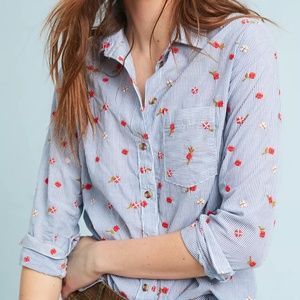 Anthropologie Embroidered Button-down Shirt